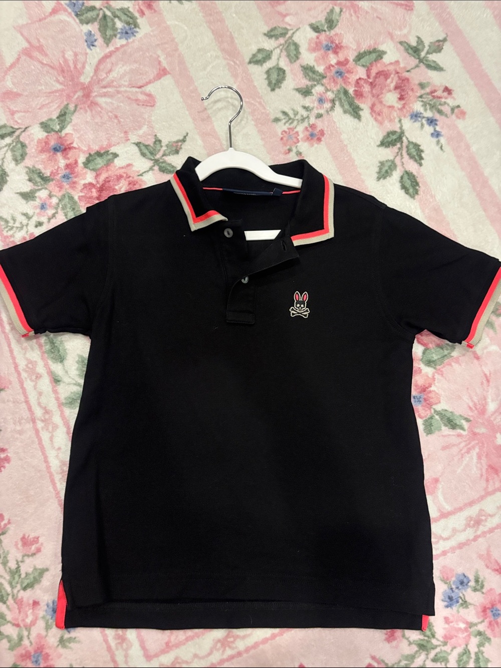 Boys Kids Black Polo Shirt with Contrast Trim - Bunny Logo